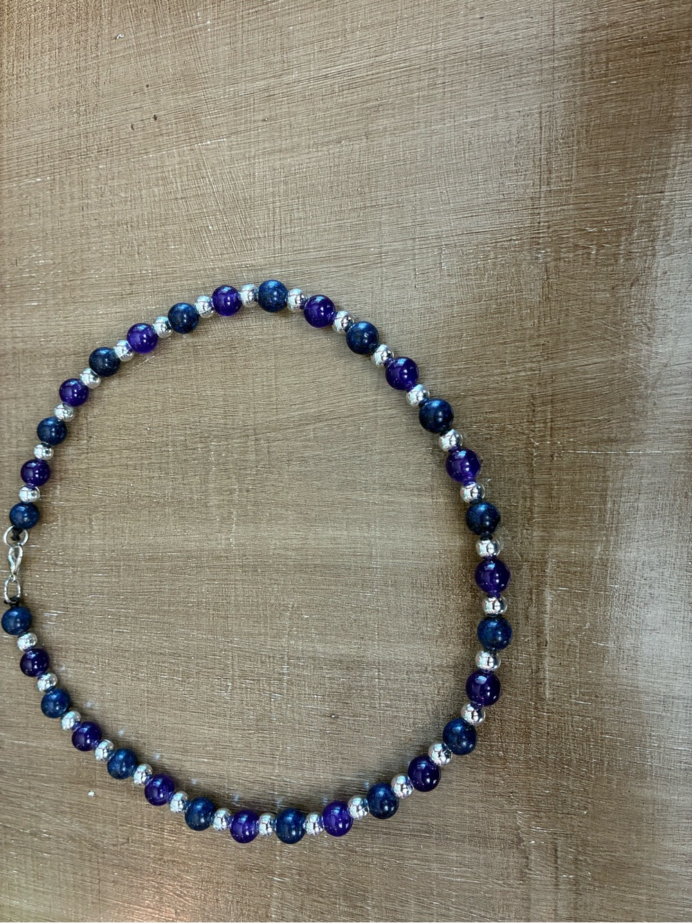 Handcrafted Purple & Blue Beaded Necklace - Silver Accents